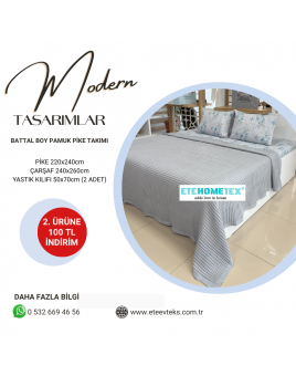 ETEHOMETEX ÇİFT KİŞİLİK HAVUZLU PİKE TAKIMI GRİ 8696474231883
